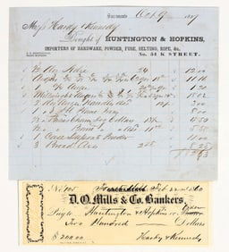 Huntington & Hopkins Sacramento Billhead and Check, 1857-60 [201365]