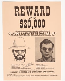 Claude Dallas Wanted Poster, Signed by Sheriff [201448]