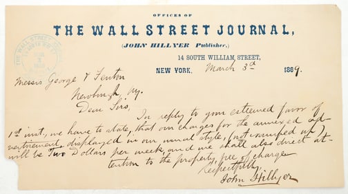 Wall Street Journal Publisher Autograph 1869 [194767]