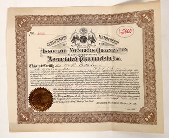 Associated Pharmacists Membership Certificate, 1918, Rare [191691]