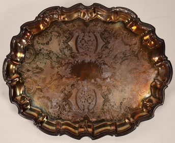 Oval Large Silver Plate Footed Serving Tray [183225]