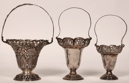 Silver Plate Handled Flower Basket Trio [183195]