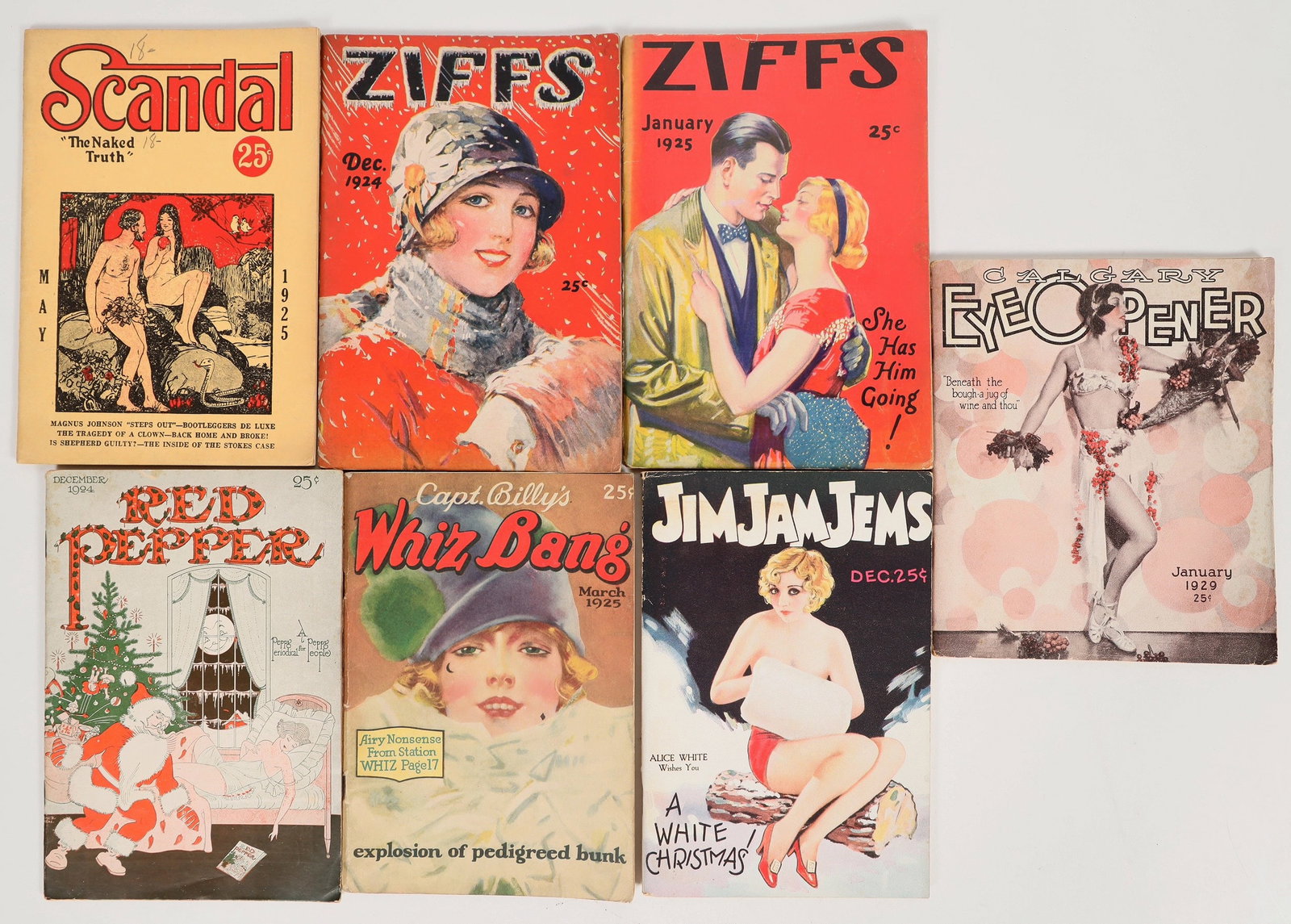 Vintage c1920's Pin Up Pulp Magazines, [201261]: Lot of 7. Vintage c1920's Pin Up Pulp Magazines, except "spicy" covers no nude photos, suggestive articles and drawings. All are in fine to VF cond. In protective covers. Collection includes : Calgary