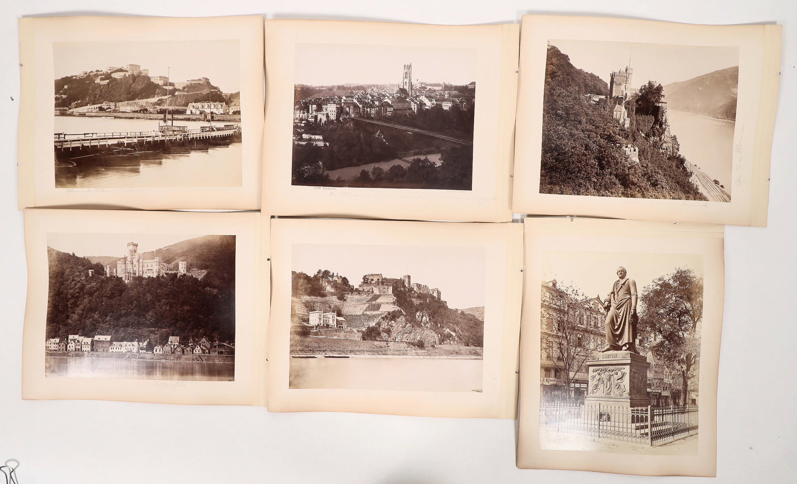 Germany, Large Antique Professional Photos, 12 [193534]: 12 large Germany, no Berlin, professional photos with some pencil inscriptions below. No photographer noted. 7.25x10", mounted on both side of album page. Ruins with vineyard, Siebengebirge, Drachenfe
