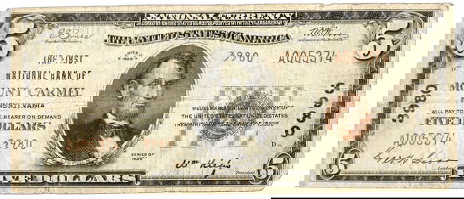 First National Bank of Mount Carmel $5 Bank Note [200683]