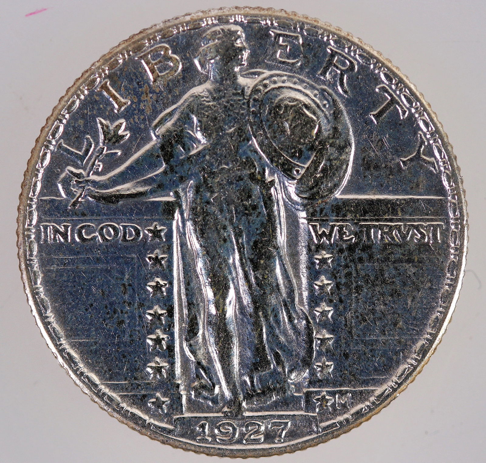 Standing Liberty Quarter 1927 BU [201411]: Brilliant uncirculated 1927 Standing Liberty quarter. Candidate for slabbing. ^Date: Country (if not USA): State: City: Provenance: