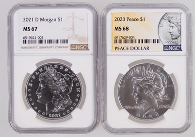 Silver Dollars: MS 68 Peace/MS 67 Morgan [201806]