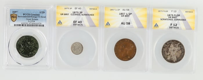 Coins: Half Pence/Three Pence/Florin/Half Penny (4) [199854]