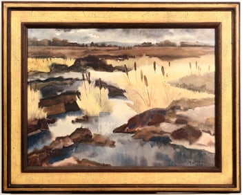 Bocker Signed Watercolor: Peaceful Moors 1965 - Framed [184053]