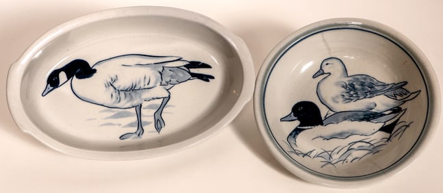 Ward Signed Artwork: Ducks/Goose on Stoneware Platters 1978 [184001]