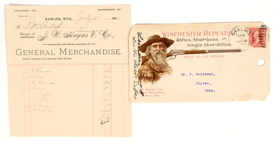 Winchester Repeating Rifles Pictorial Cover & Billhead, Rawlins, Wyoming [200796]