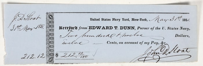 United States Navy Yard Receipt Signed by Commodore John Sloat (CA Annexation) [200795]