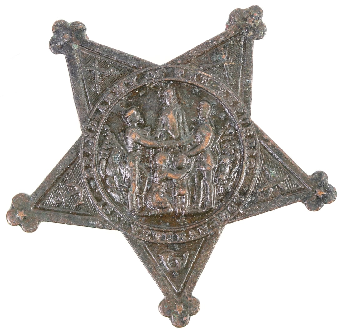 Civil War Veterans Badge [191968]: Bronze Civil War Veterans Badge from 1866. Shaped like a five-pointed star. Obv text reads: // GRAND ARMY OF THE REPUBLIC / 1861 - VETERAN - 1866 //.^Date: 1866Country (if not USA): State: City: Prove