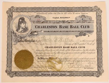 HOF-Charleston Base Ball Club Stock Cert [182335]
