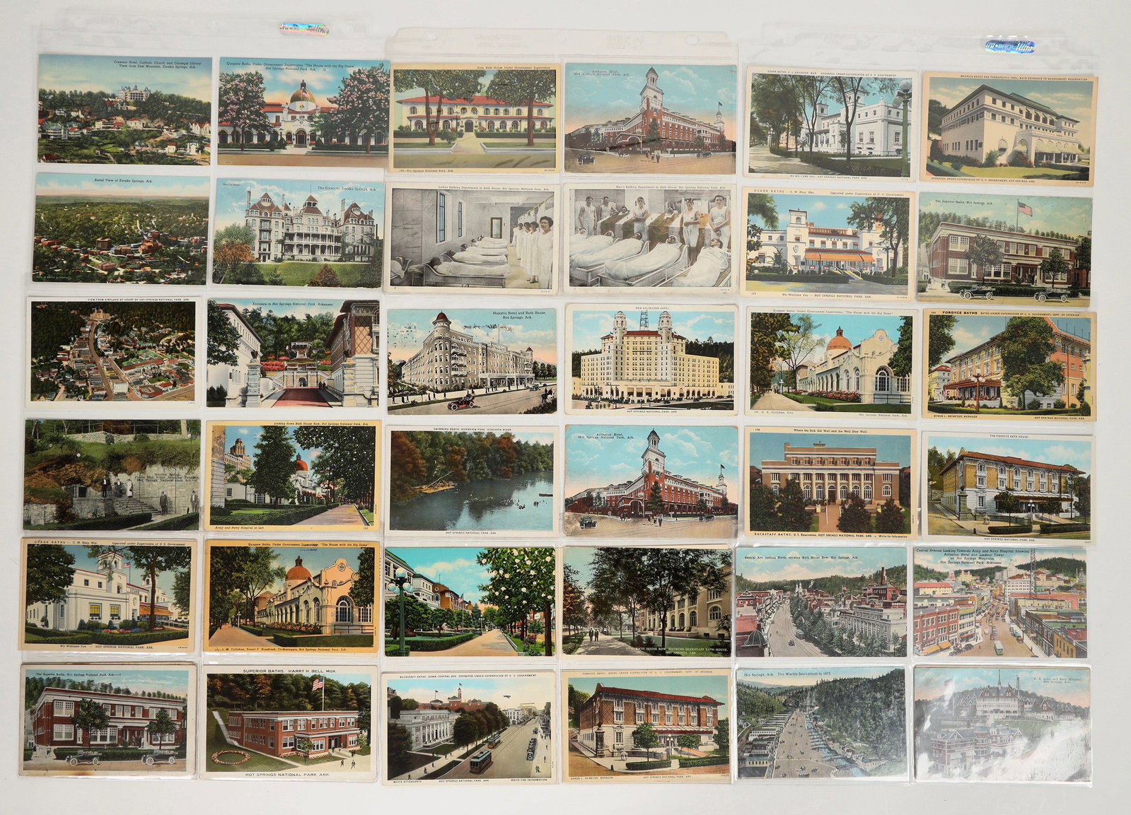 Arkansas Colorized Postcards (46) [197468]: Nice collection of 46 colorized postcards from Hot Springs, Arkansas. They include pictures of The Superior Baths, Arlington Hotel, Riverview Park, The Ozark Baths and many more. Some are used, some n