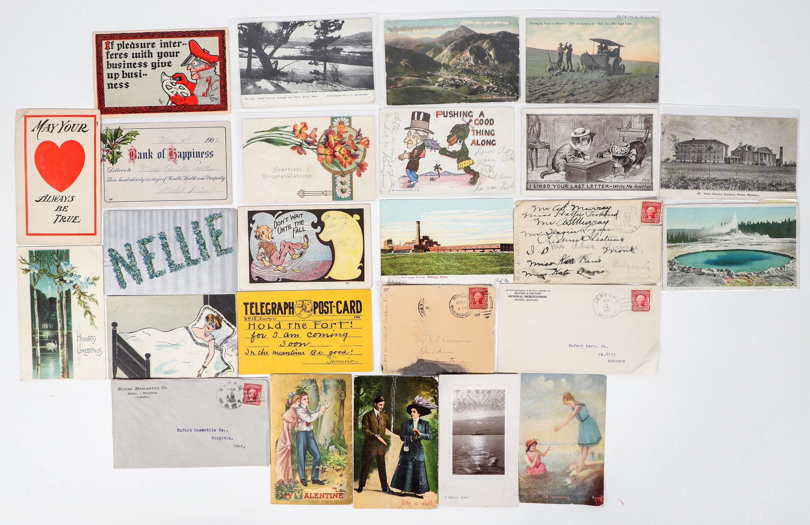 Montana Doane Cancel Group (25) [202451]: Lot of 25. Fifteen are also DPO's: Corbin, Dewey, Lee, Logan, Lyon, Meyersburg, Millegan, Pine Creek, Renova, Ridgelawn, Salesville, Jeffers, Sedan, Silver, and Spion Kap. Others: Alder, Babb, Brownin