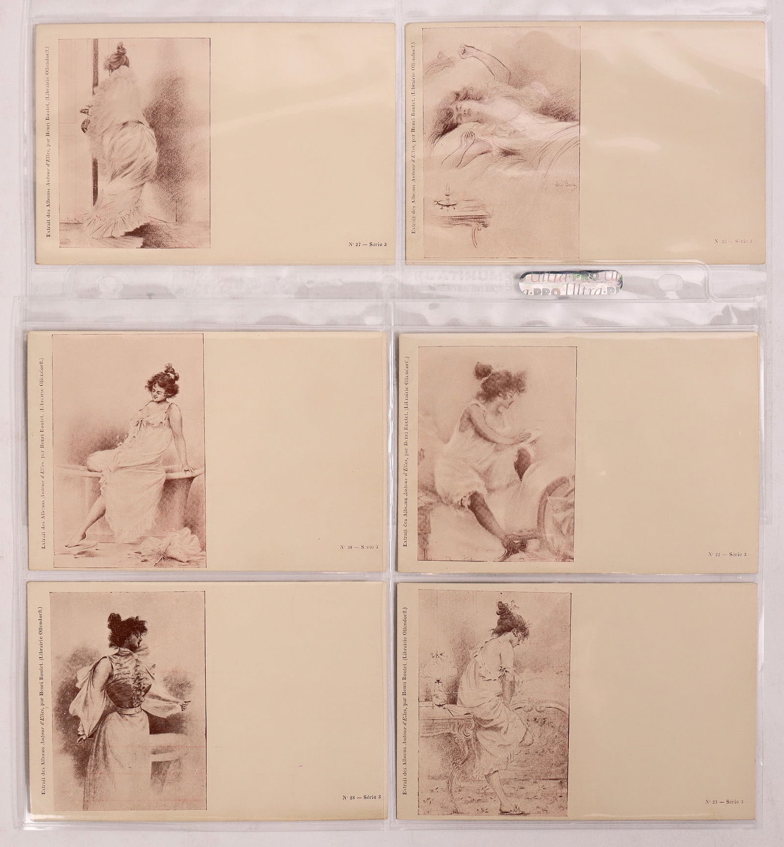 Art Nouveau - Boutet Postcards 1900 (6) [186482]: A collection of 6 Art Nouveau postcards from a series by Henri Boutet, c1900. From Series 3: Nos. 22, 23, 25, 27, 28 and 30. From The Albums, Antour d'Elles, par Henri Boutet. (Librairie Ollendorf.) p