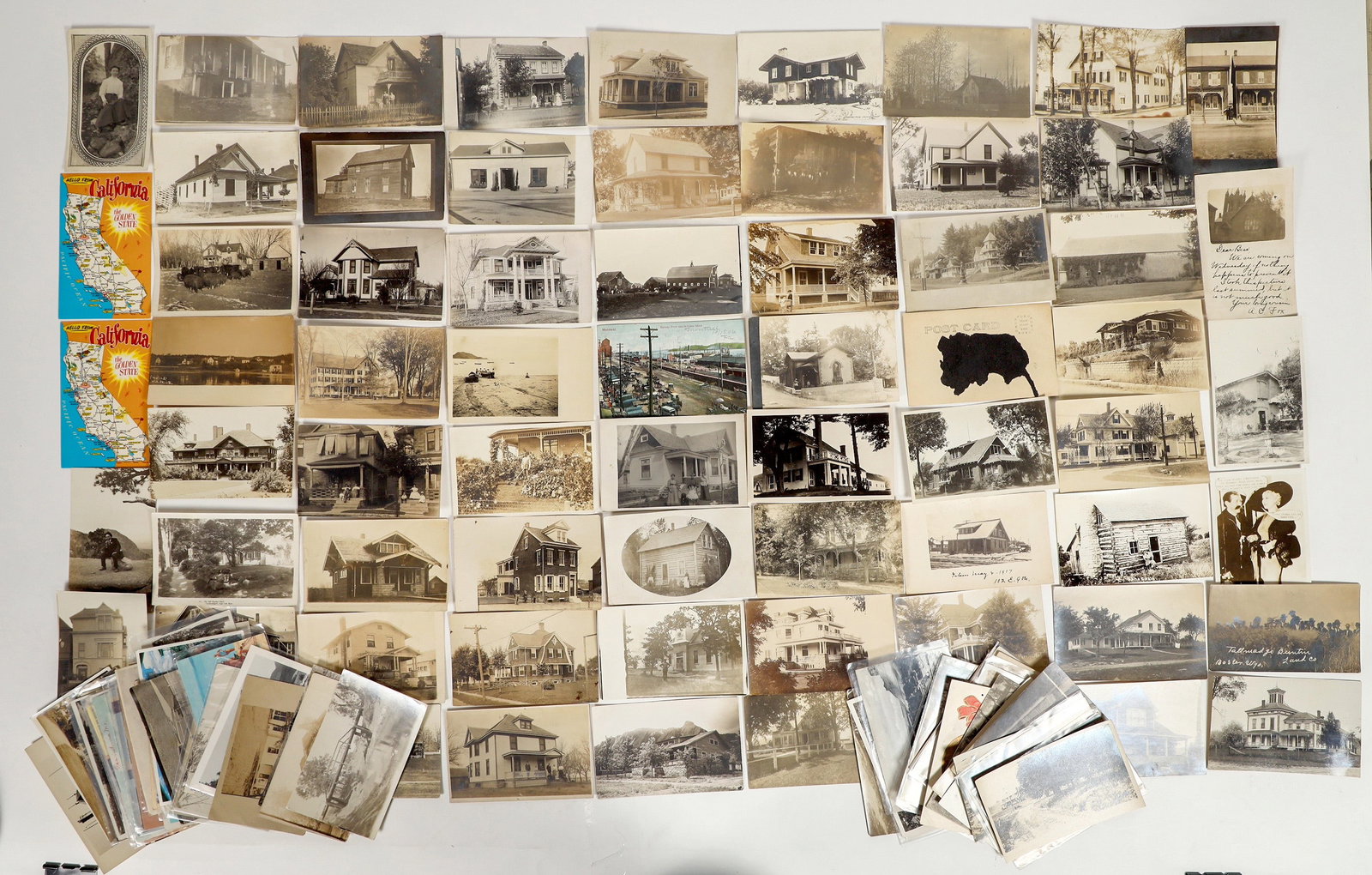 Collection of Misc. Postcards [198745]: Over 120. All but 38 are RPC's. From all around the U.S. Postmarks : Sacramento, Boston, Long Beach, Trenton N.J., Some in protective sleeves, all in very good cond. or better. ^Date: 1848-1956 Countr