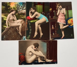 Pinup Real Photo Postcards of Bare-Breasted Women by P.C., Paris, Colorized (4) [202059]