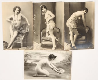 Pinup Real Photo Postcards w/ French Bare-Breasted Women (4) [202154]