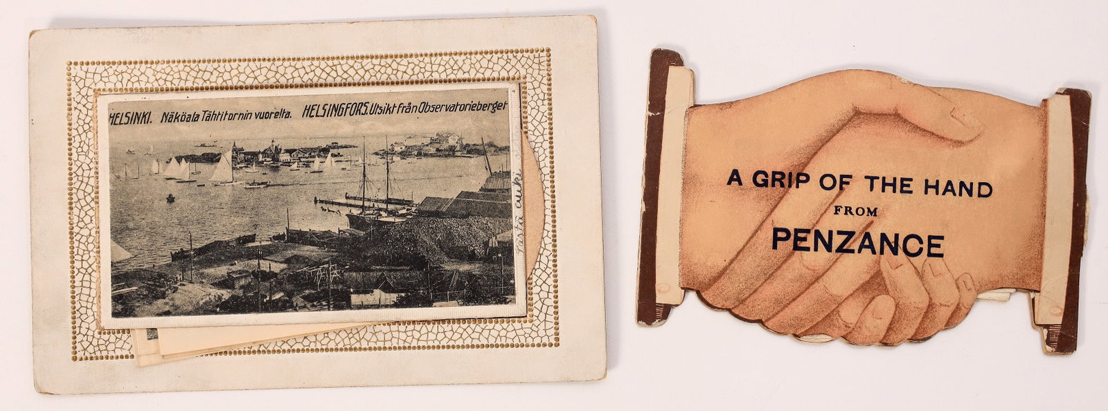 Very Rare and Unique Postcards (2) [186545]: Two unique pieces, one advertisement for Penzance (Whatever that is, outside of Gilbert & Sullivan) and Swedish postcard with several photographed scenes. Both have been used. Please see photos for mo