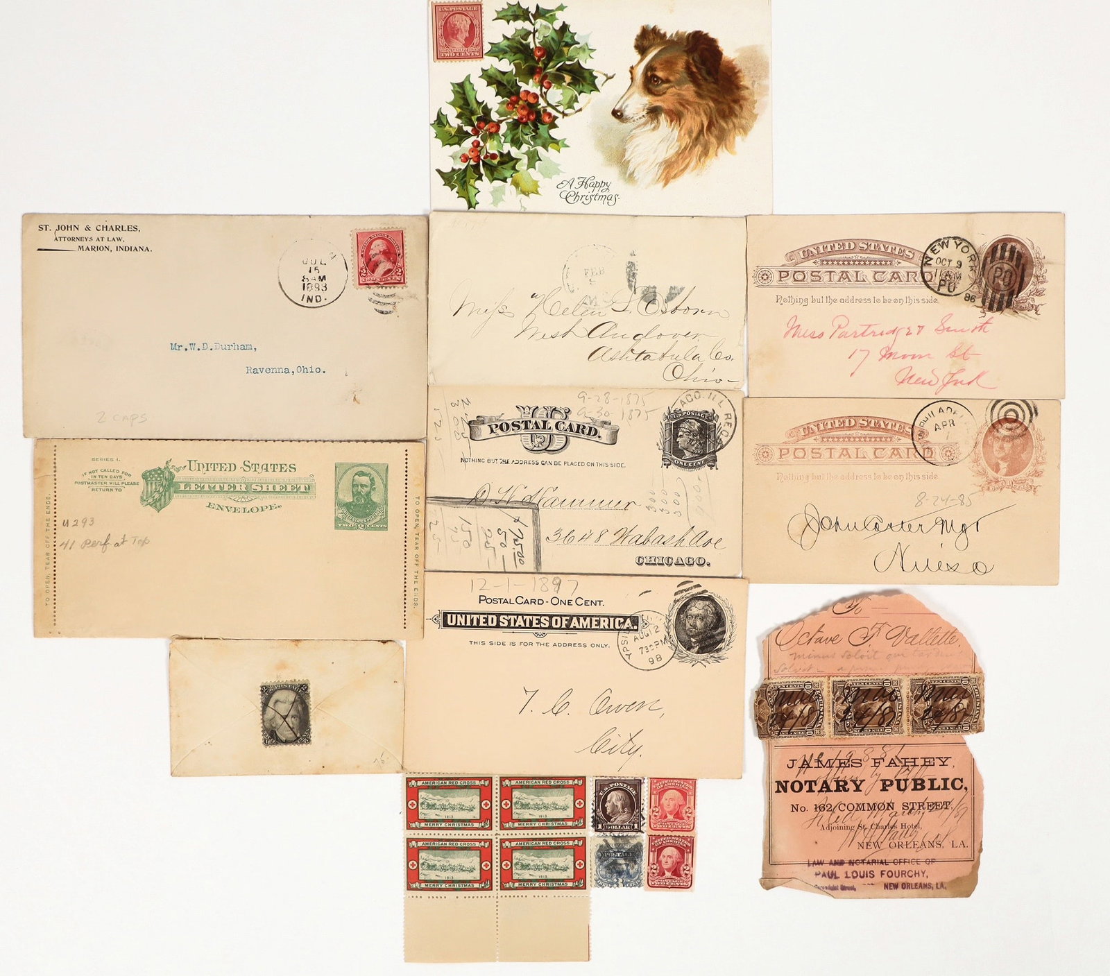 US Postage Stamp Grab-bag [201678]: Lot of 15. Includes 319i, mint, and 320a, mint. Also Scott 73, 518, 114, American Red Cross Christmas block of 4, etc. Please see photo.^Date: Country (if not USA): State: City: Provenance:
