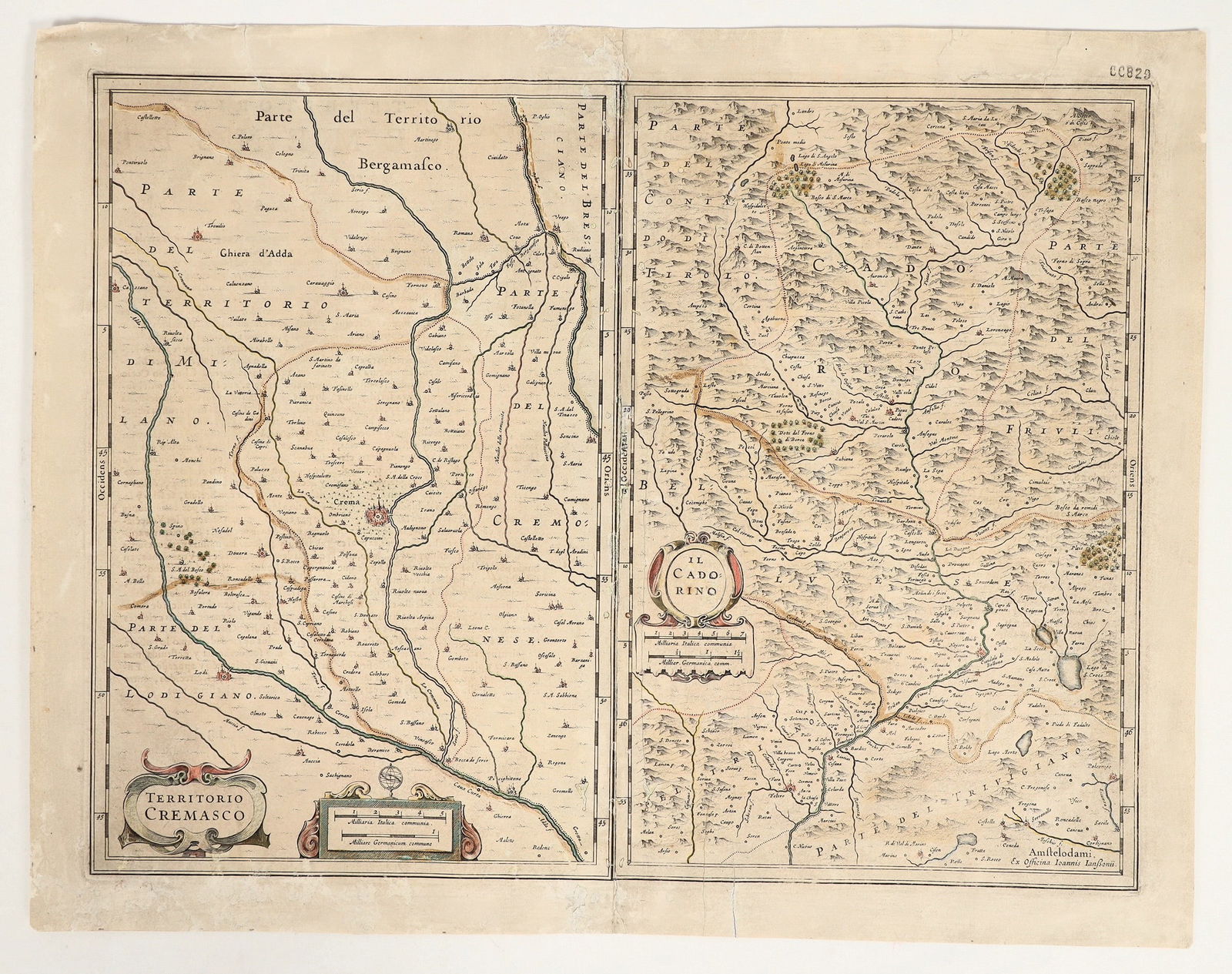 Vintage Map The Territory of Cremasco, Italy [158244]: Vintage map of Italy , The Territory of Cremasco, 1652. 17 x 21.5". Story on back . Copperplate, hand colored. Has several repairs on back.^Date: 1652Country (if not USA): ItalyState: City: Provenance