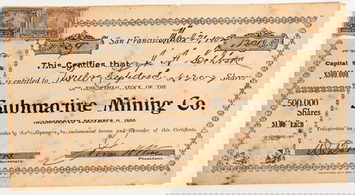 Submarine Mining Company Stock Certificate, 1902 [204763]