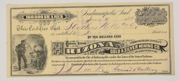 Arizona Gold & Silver Mining Co. Stock Certificate, Cerro-Colorado, 1879 [204917]
