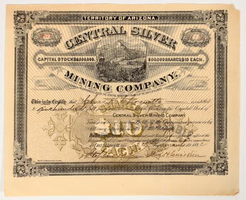Central Silver Mining Company Stock Certificate, 1892 [203535]