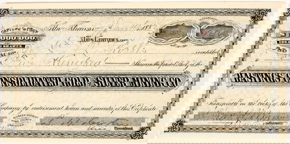 Hastings Consolidated Gold & Silver Mining Co. Stock Certificate, 1882 [204208]