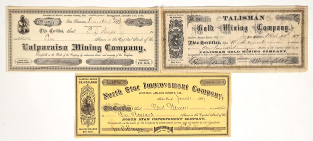 Three Different Amador County, California Mining Stock Certificates [195890]