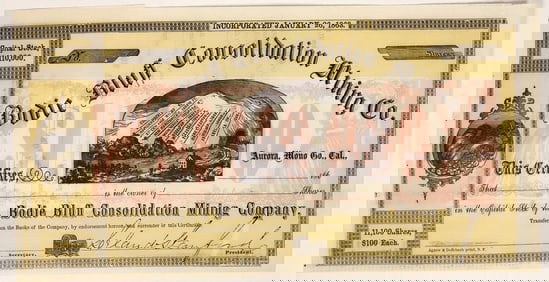 Bodie Bluff Consolidated Mining Co. Stock Certificate Signed by Leland Stanford [197612]