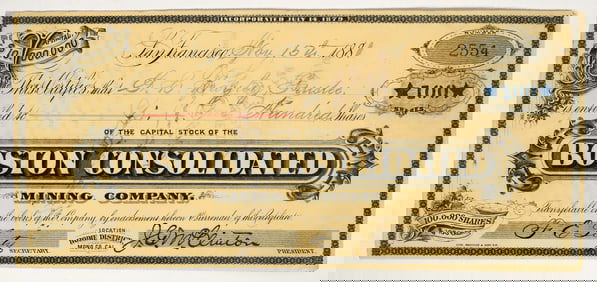 Boston Consolidated Mining Company Stock Certificate, 1881 [203924]