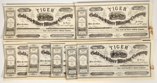 Tiger Gold and Silver Mining Company Stock Certificates, 1879 [204296]