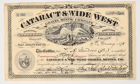 Cataract & Wide West Gravel Mining Co. Stock Certificate (GT Brown Lith) [204160]