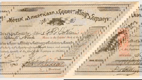 North American Copper Mining Co. Stock Certificate, Jenny Lind, 1863 [205251]