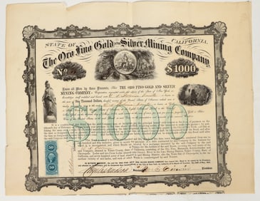 Oro Fino Gold & Silver Mining Company Bond, Inyo County, CA, 1865 [195480]