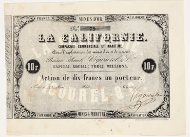 La Californie, Compagnie Commerciale et Maritime Stock, Mariposa, California, 1850 [205022]