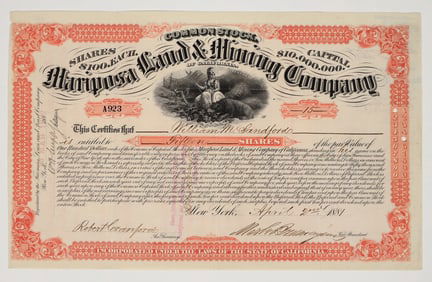 Mariposa Land & Mining Company Stock Certificate, 1881 [203949]