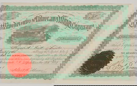 Mendocino Flume & Mining Company Stock Certificate, 1881 [205027]