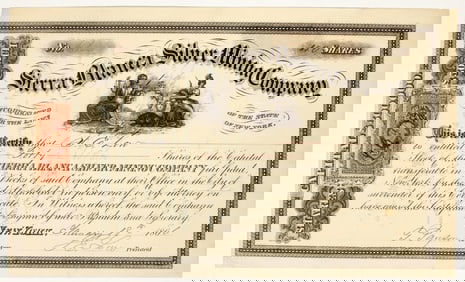 Sierra Blanca Silver Mining Company Stock Certificate, Mono County, CA 1866 [203923]