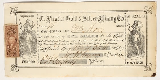 El Picacho Gold & Silver Mining Company Stock Certificate, 1863 [195885]