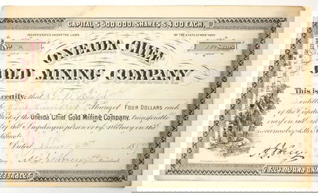 Oneida Chief Gold Mining Company Stock Certificate, Nevada County, CA, 1887 [197933]