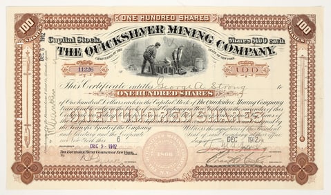 Quicksilver Mining Company Stock Certificate, 1912 [205202]