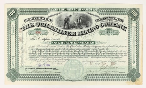 Quicksilver Mining Company Stock Certificate, 1916 [204146]
