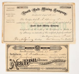 Two Different Rare Placer County, California Mining Stock Certificates [204167]