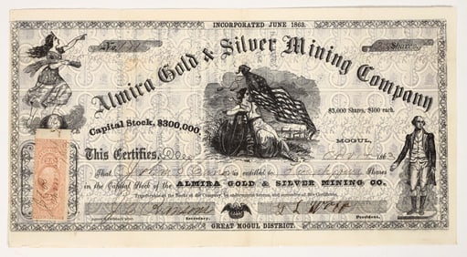 Almira Gold & Silver Mining Co. Stock Certificate, Silver Mountain, CA 1863 [204157]