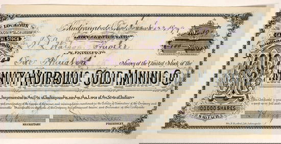 Trinity Hydraulic Gold Mining Stock, 1879, Rare [192046]