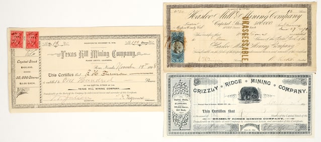 Three Different California Mother Lode Mining Stock Certificates [202738]